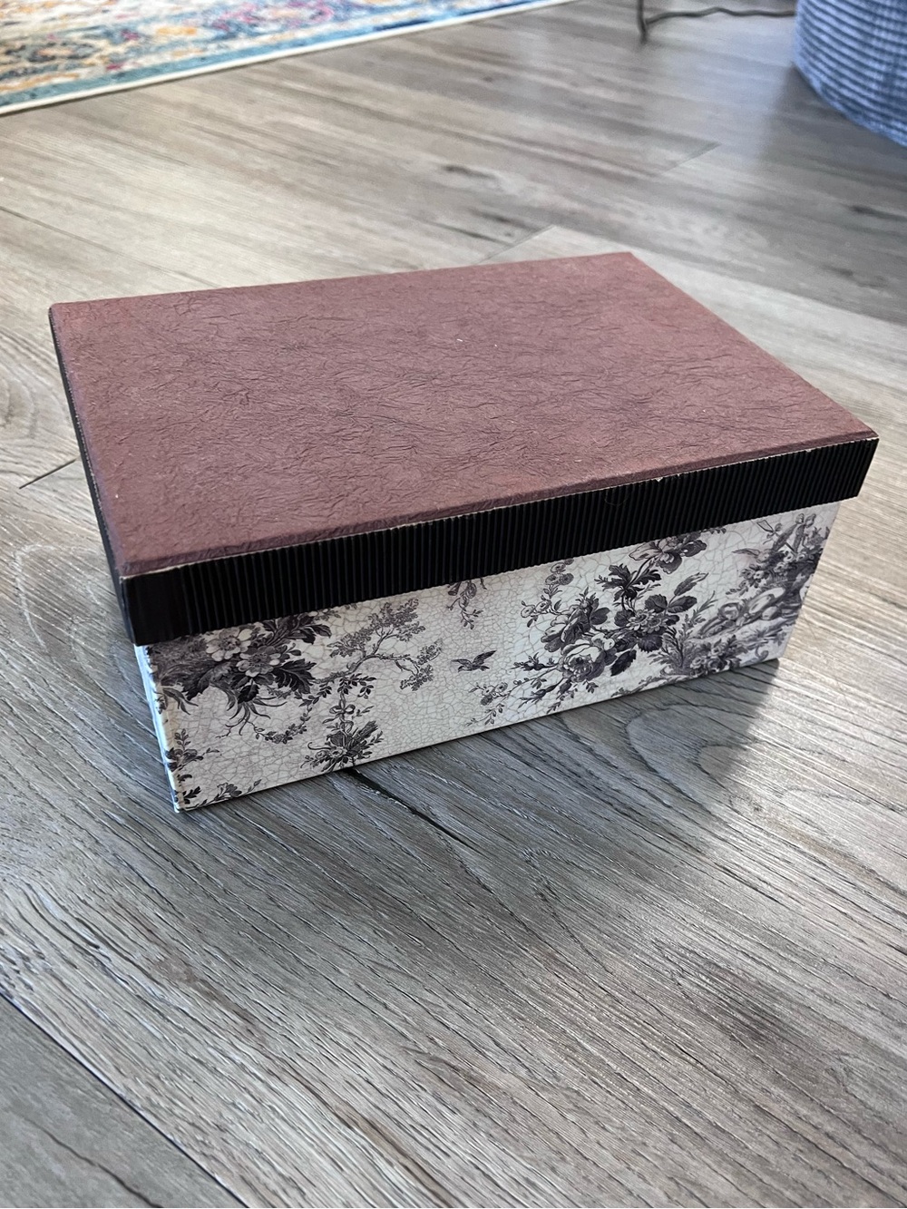 Decorative Floral Storage Box with Burgundy Lid